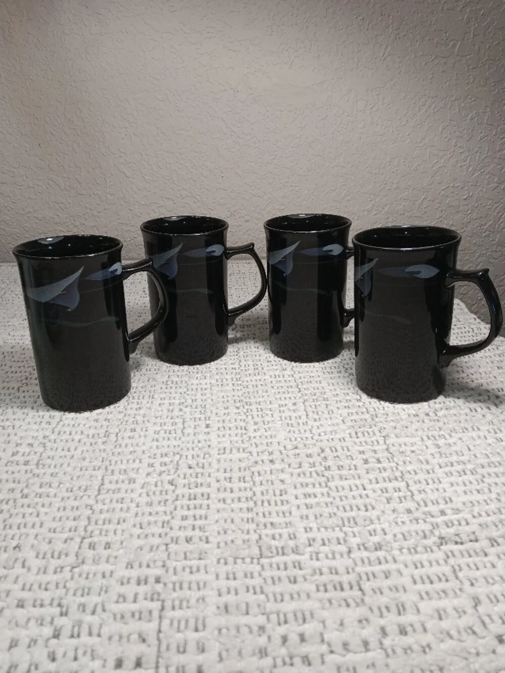 Mikasa Galleria Opus Black FK701 Calla Lily vintage lot set of 4 cappuccino mugs